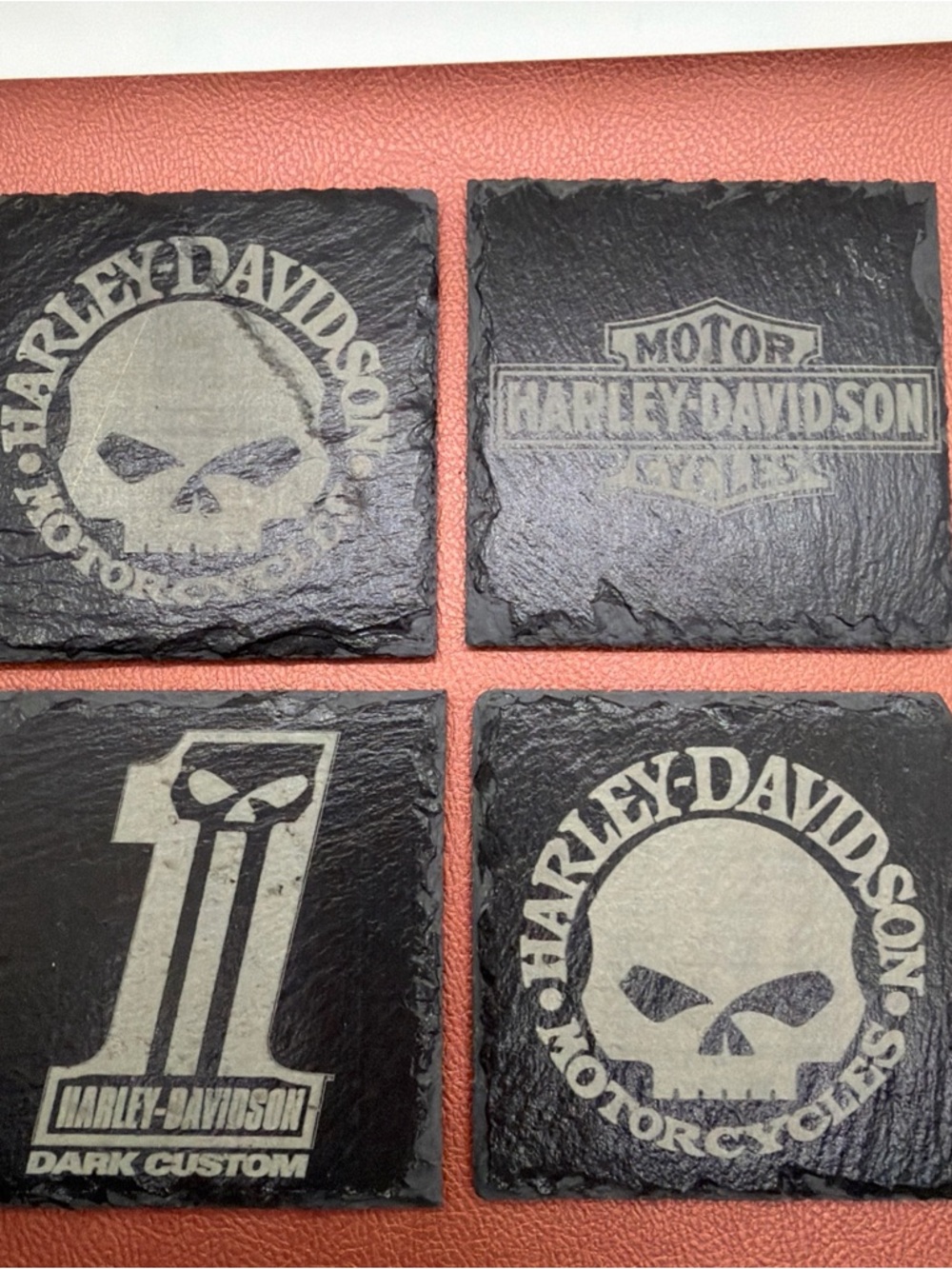Harley-Davidson Black and Light Gray Slate Logo Coaster Set